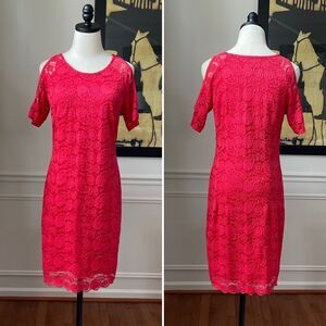 Venus Strawberry Red Lace Cold Shoulder Dress M